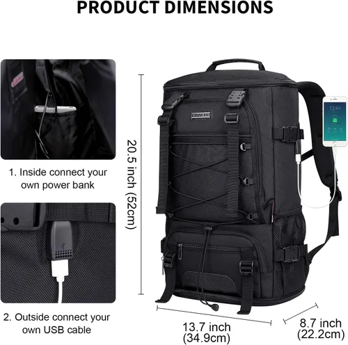 Miniatura 4 de WITZMAN Mochila de viaje para hombre, convertible grande, mochila de mano con compartimento para zapatos para aviones, compatible con laptop de 17