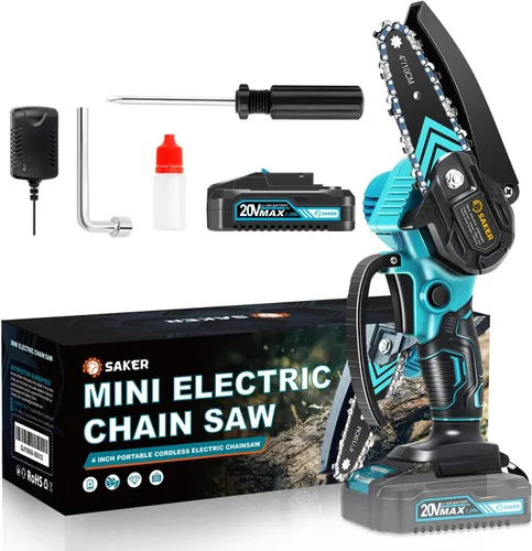 Saker Mini Motosierra, Motosierras Eléctricas Portátiles Inalámbricas, Sierra de Cadena de Mano Tijeras de Podar Sierras de Cadena para Ramas de