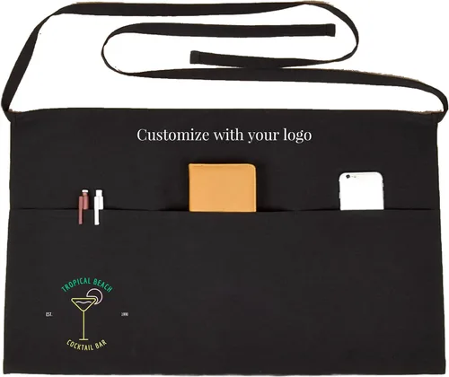 Miniatura 2 de SonaGear Delantal profesional para camarera con bolsillos, delantal de cintura negra para hombres y mujeres, medio delantal de 3 bolsillos