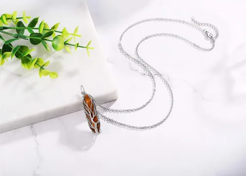 Miniatura 5 de XIANNVXI Collar con colgante de luna creciente envuelta en alambre con forma de árbol de la vida Collar con piedras de cristal curativo de reiki