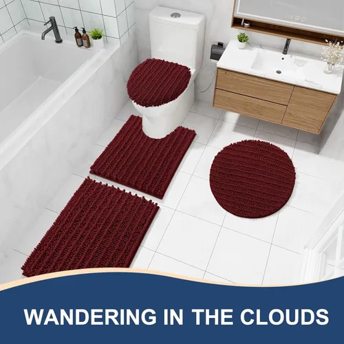 Miniatura 8 de Arotive - Alfombra de baño de lujo de chenilla, extra suave, gruesa, absorbente, esponjosa, antideslizante, se puede lavar y secar a máquina, Borgoña