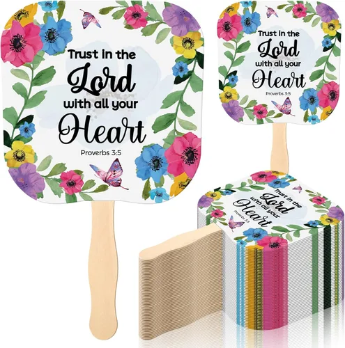 Miniatura 11 de Sherr 50 piezas de regalos inspiradores cristianos a granel para mujeres, hombres, fanáticos de la iglesia, abanicos de madera de mano, funeral