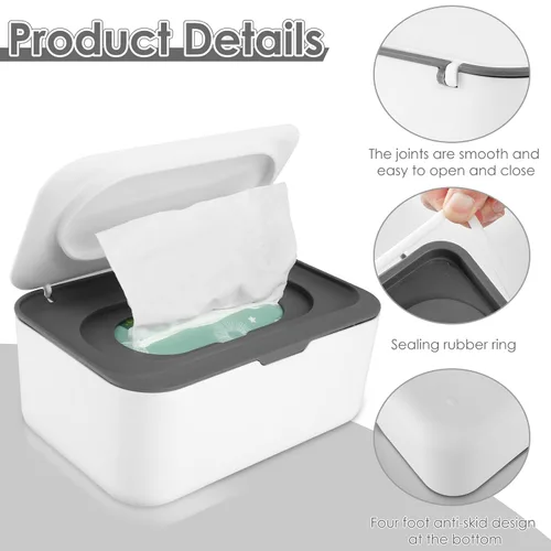 Miniatura 5 de Paquete de 2 dispensadores de toallitas para bebé, dispensador de toallitas para baño, diseño de sellado que mantiene fresco, fácil abierto, a
