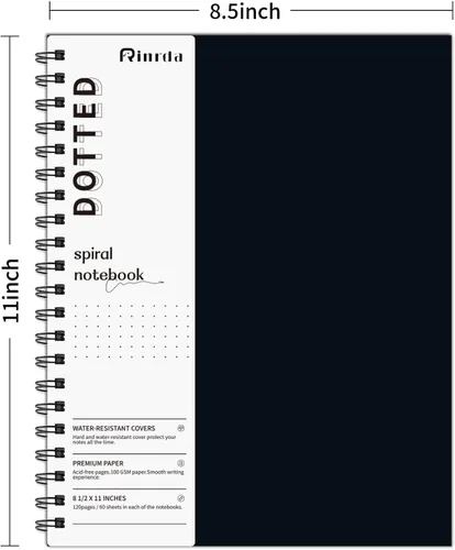 Miniatura 2 de Cuaderno de puntos en espiral de 8.5" x 11" - Paquete de 4 cuadernos de cuadrícula punteada de tapa dura, cuaderno de 120 páginas con papel punteado