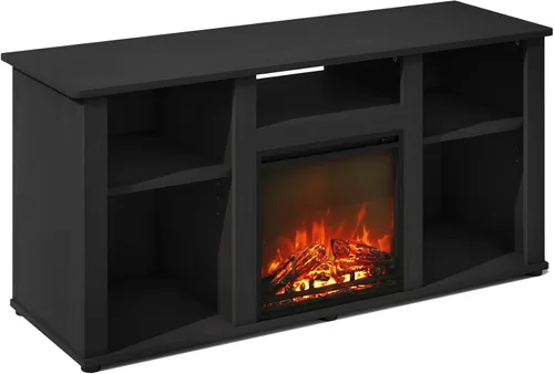 Miniatura 13 de Furinno Jensen - Soporte para TV con chimenea y centro de entretenimiento con almacenamiento abierto para TV de hasta 55 pulgadas, color gris roble