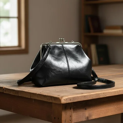Miniatura 2 de Kiss Lock - Bolso cruzado vintage para mujer, de piel sintética retro, bolso de mano de noche, bolso grande marrón para otoño e invierno
