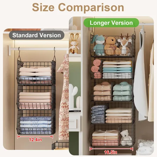 Miniatura 3 de Organizador colgante de armario extragrande de 5 niveles con 5 divisores, 16.5"L x 11.8"A x 51.4"Al, organizadores de armario y almacenamiento con 5