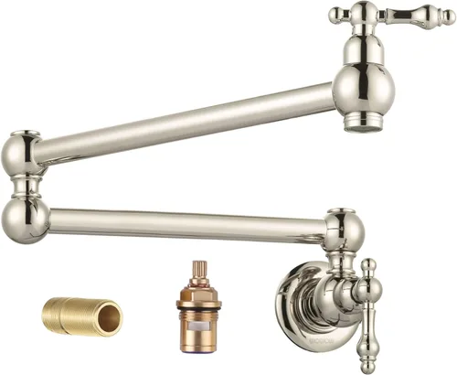 Miniatura 14 de WOWOW Grifo Llenador de Ollas Dorado, Grifo Plegable de Cobre de Montaje en Pared con 2 Manijas con Brazos Oscilantes de Doble Articulación, Grifo