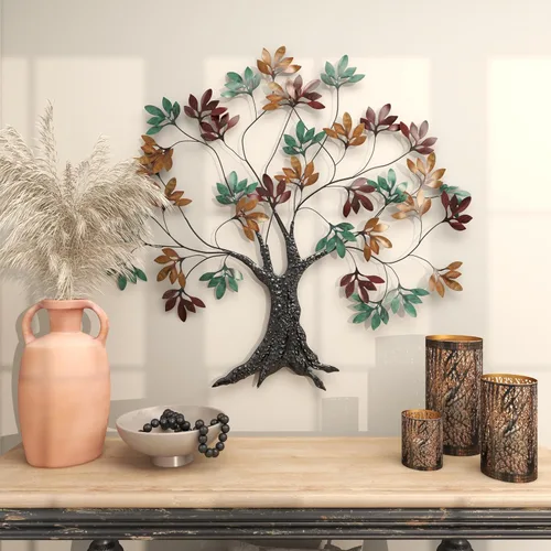 Miniatura 5 de Deco 79 Escultura de pared de árbol de metal para decoración de pared con detalle de hojas, arte de pared 47 x 2 x 42 pulgadas, multicolor