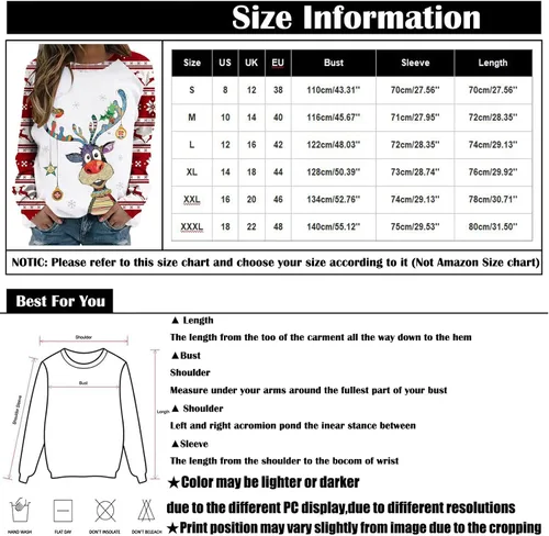 Miniatura 2 de ZEFOTIM Sudaderas navideñas para mujer, manga larga, cuello redondo, divertidas, lindas, navideñas, renos, muñeco de nieve, copos de nieve