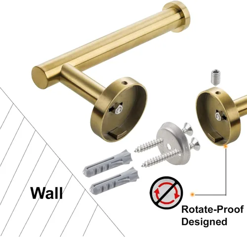 Miniatura 5 de Nolimas Soporte de papel higiénico dorado SUS304 Acero inoxidable medio abierto redondo montado en la pared antioxidante baño hotel 5 pulgadas TP