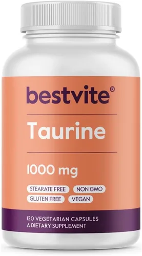 BESTVITE Taurina 1000mg (120 cápsulas vegetarianas) - Sin estearatos - Sin rellenos - Sin agentes de flujo - Vegano - Sin OMG - Sin gluten