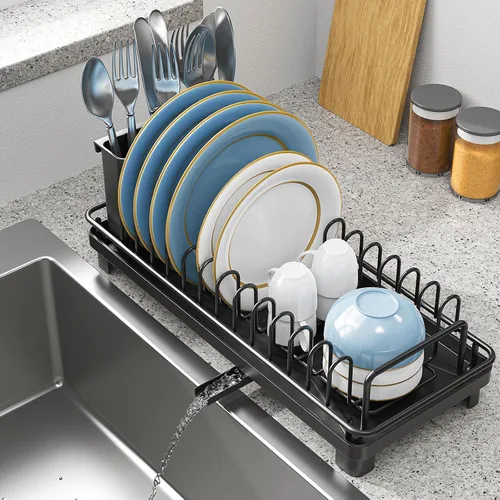 Miniatura 8 de XYZLVSI Escurridor Compacto Pequeño para Platos Escurridor de Fregadero con Alfombrilla de Silicona, Escurridor de Platos de Acero Inoxidable