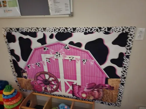 Miniatura 4 de Telón de fondo de cumpleaños de vaquera, 5 x 3 pies, color rosa, para fiesta de cumpleaños, granero, granero occidental, fondo de granero, ducha