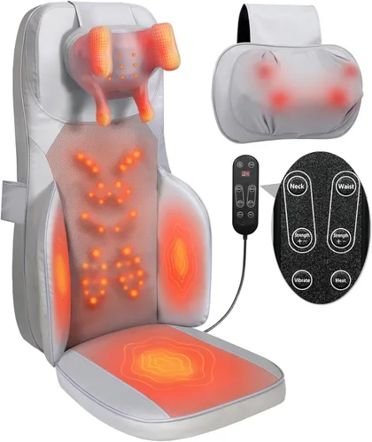 Miniatura 9 de Cojín de Masaje Shiatsu con Calor para Cuello y Espalda - Amasado 4D, Vibración y Diseño de Doble Cuello, Intensidad y Altura Ajustables, Ayuda