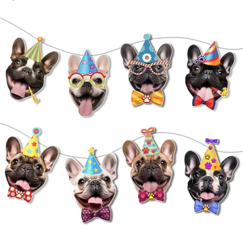 Miniatura 15 de Guirnalda de cumpleaños para perro Boston Terrier, pancarta de cumpleaños con caras fotográficas de Boston Terrier, decoración divertida de fiesta