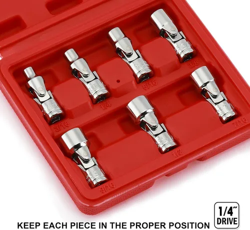 Miniatura 5 de EMENTOL Juego de Llaves de Vaso Universales de 7 Piezas con Transmisión de 1/4 Pulgada, 6 Puntos, Juego de Llaves de Vaso Flexibles Universales SAE