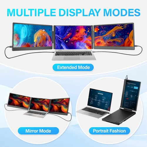 Miniatura 4 de Extensor de pantalla para laptop, monitor portátil triple FHD 1080P de 14.2 pulgadas para laptop con botón de ajuste inteligente, extensor