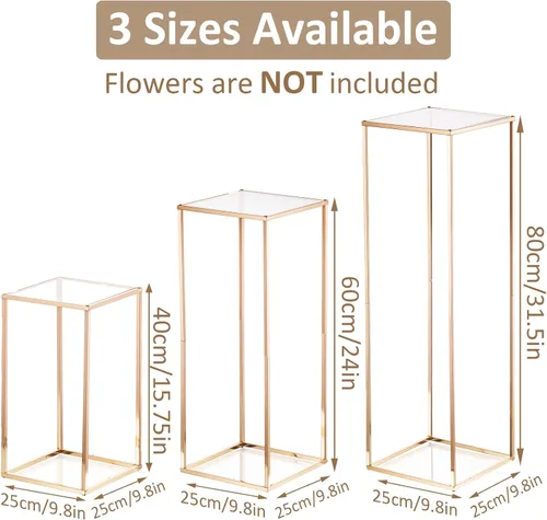 Miniatura 3 de Sziqiqi Centros de mesa de boda para mesas, soporte de flores de metal alto, decoración para bodas, fiestas, jarrones geométricos dorados