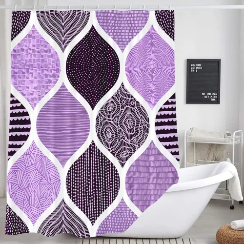 Miniatura 16 de JAWO Cortina de ducha gris retro bohemia de tela geométrica para decoración de baño, estilo bohemio, moderno, abstracto, cachemira, accesorios