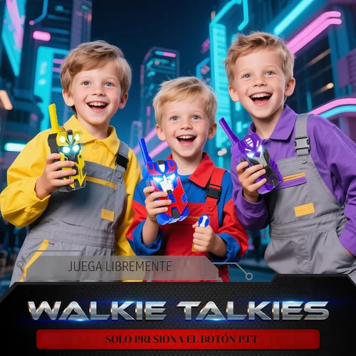 Miniatura 7 de Walkie-talkies de transformación de juguetes para niños, paquete de 3 con ojos iluminados frescos y rango de 2500 pies, juguetes de campamento al