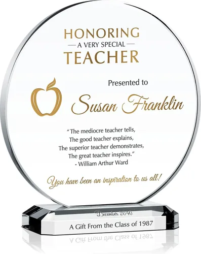 Placa de cristal personalizada de agradecimiento para profesores, grabada a medida con el nombre del profesor y del dador de regalos, regalo único