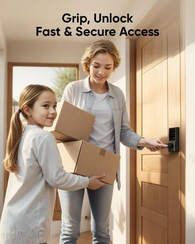 Miniatura 2 de eufy Security Smart Lock C33, cerradura de puerta con teclado con asa, perilla de puerta de huellas dactilares, cerradura de puerta de entrada sin