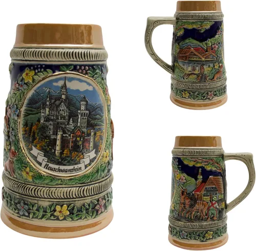 Miniatura 3 de OktoberfestHaus Bier Krug - Tazas de cerveza para hombre, jarra de cerámica con el castillo de Ludwig de Alemania, regalo para amantes