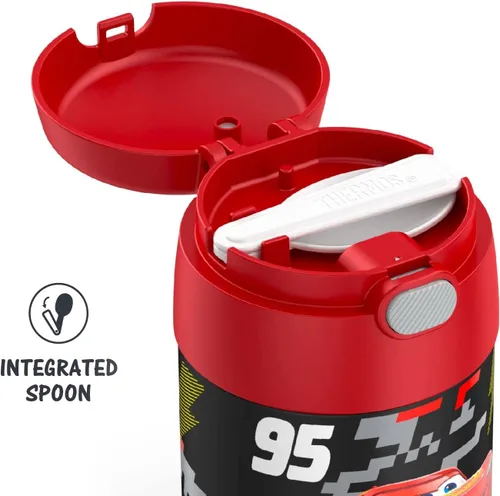 Miniatura 3 de Thermos Funtainer - Tarro de alimentos aislado de 10 onzas, apto para niños, con cuchara plegable, diseño de autos Coches