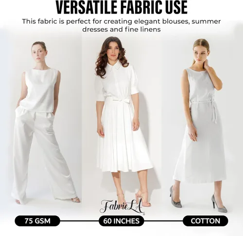 Miniatura 5 de FabricLA Tela de algodón para césped 100% algodón de 60 pulgadas de ancho, tela blanca sólida fina y ligera para coser ropa de costura, acolchado