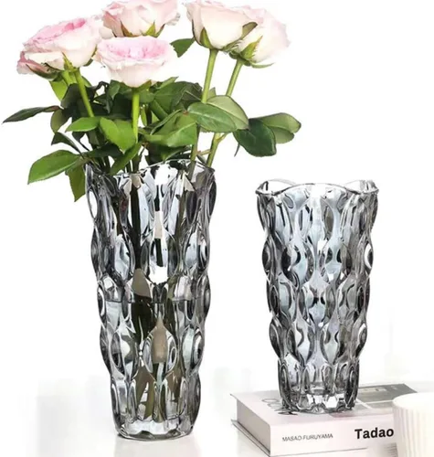 Miniatura 4 de CEMABT Floreros de vidrio irrompibles de 9.5 pulgadas y 3.4 libras para flores, jarrón grueso Morden para mesas de centros de mesa, coloridos, Gris