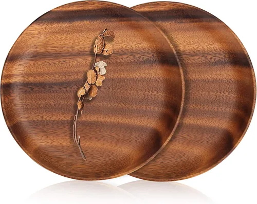 Ayiaren 2 unidades de platos decorativos de madera de acacia para ensalada, tableros redondos de charcutería, aperitivo, postre, tabla de servir