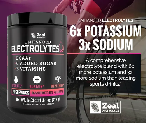 Miniatura 5 de Zeal Electrolyte Powder - 90 porciones Polvo de electrolitos Keto Cero azúcar, BCAA, vitaminas B Potasio, zinc, magnesio Bebida
