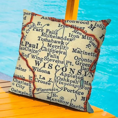 Miniatura 3 de Wisconsin Map - Fundas de almohada para exteriores, impermeables, 16 x 16 pulgadas, diseño de mapa del mundo, fundas de almohada decorativas