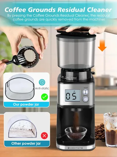 Miniatura 8 de Homtone Molinillo de café expreso con rebabas cónicas – Molinillo de frijoles eléctrico continuo de 2.008 in con ajustes de molienda, temporizador