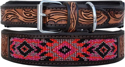 Miniatura 4 de Collar de cuero para perro, tamaño extra pequeño, estilo occidental, resistente, con cuentas ajustables y acolchado, suave para cachorros y perros