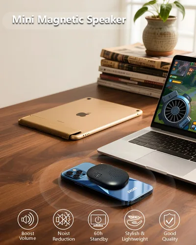 Miniatura 4 de Altavoz Bluetooth magnético portátil - Mini amplificador de sonido inalámbrico con micrófono, volumen mejorado y voces claras para llamadas manos