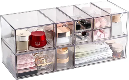 Miniatura 4 de Organizador de cajones de maquillaje, organizador de cajones de escritorio con 4 cajones, 3 tamaños diferentes, adecuado para escritorio de oficina
