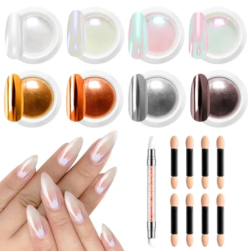 Miniatura 14 de 2 piezas de polvo de uñas cromado: polvo de uñas cromado cobre efecto espejo, espejo metálico, polvo de uñas naranja cromado para decoración