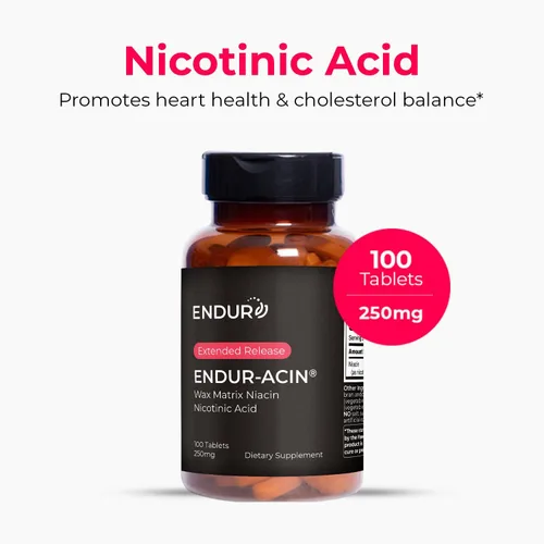 Miniatura 2 de ENDUR-ACINA - Niacina B3 - ER (liberación prolongada) 250 mg (200 ct) Nicotinic Acid Formula Supporting Healthy Heart & Cholesterol Balance with
