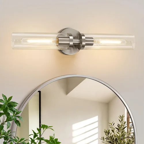 Miniatura 13 de Juego de 2 apliques de pared, apliques de baño de níquel cepillado cableados con vidrio transparente, apliques modernos para decoración de pared