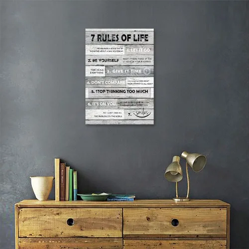 Miniatura 3 de Arte de pared inspirador con citas motivacionales, 7 reglas de la vida, impresiones en lienzo de tablero de madera, pintura en lienzo con citas