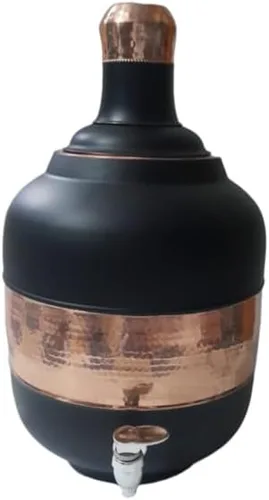 Miniatura 6 de Ornate International Pure Copper Water Dspenser/Matka/Enfriador de agua/Storae Water 14 litros con 11.8 fl oz de vidrio de secuencia media Negro