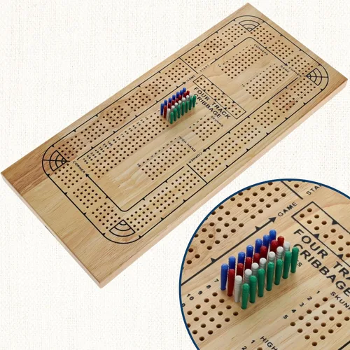 Miniatura 3 de WE Games Tabla de madera para 4 jugadores, tablero de madera natural maciza de 4 pistas, clavijas de plástico e instrucciones