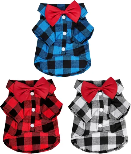 Tongcloud Paquete de 3 camisas a cuadros para cachorros y gatos, lindas camisas para perros y gatos grandes, fiesta de cumpleaños y fotos de