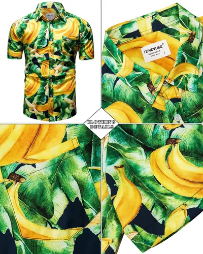 Miniatura 78 de TUNEVUSE Conjunto de camisas y pantalones cortos hawaianos para hombre, 2 piezas, trajes de playa con estampado de flores, traje tropical de verano