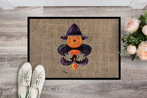 Miniatura 2 de Caroline's Treasures 8748MAT - Tapete de Halloween con diseño de murciélago y calabaza, flor de lis, 18 x 27 pulgadas, tapete para puerta delantera