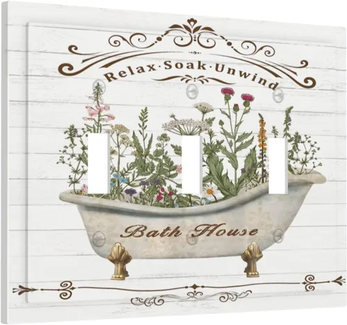 Miniatura 145 de Placa Cubierta de Interruptor de Luz de Palanca Individual con Diseño de Flor Botánica en Tablero de Madera Rústico Estilo Granja - Placa de Pared