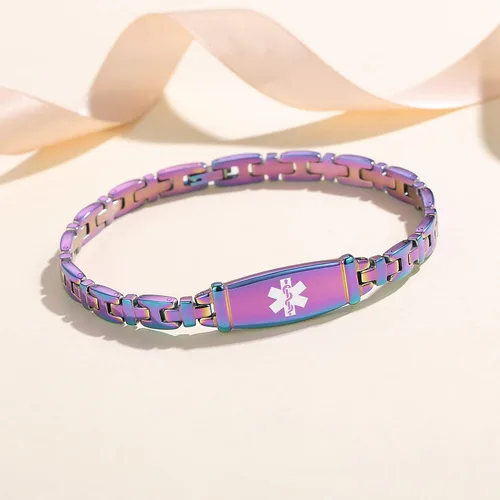 Miniatura 36 de LinnaLove Lady Medical Alert - Pulseras médicas de acero inoxidable para mujer, 7.5 pulgadas