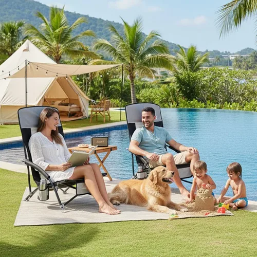 Miniatura 9 de SUNNYFEEL Silla de playa baja – Sillas de playa plegables con respaldo alto para adultos con portavasos y bolsillo lateral, mochila ligera silla